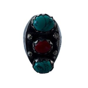 Faux Turquoise Navajo Vintage Style Chunky Silver Ring Size 6.5